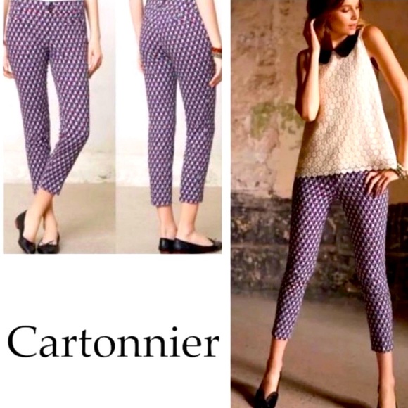Anthropologie Cartonnier Charlie Ankle pants w/ geometric pattern. Size 12 - Picture 1 of 10